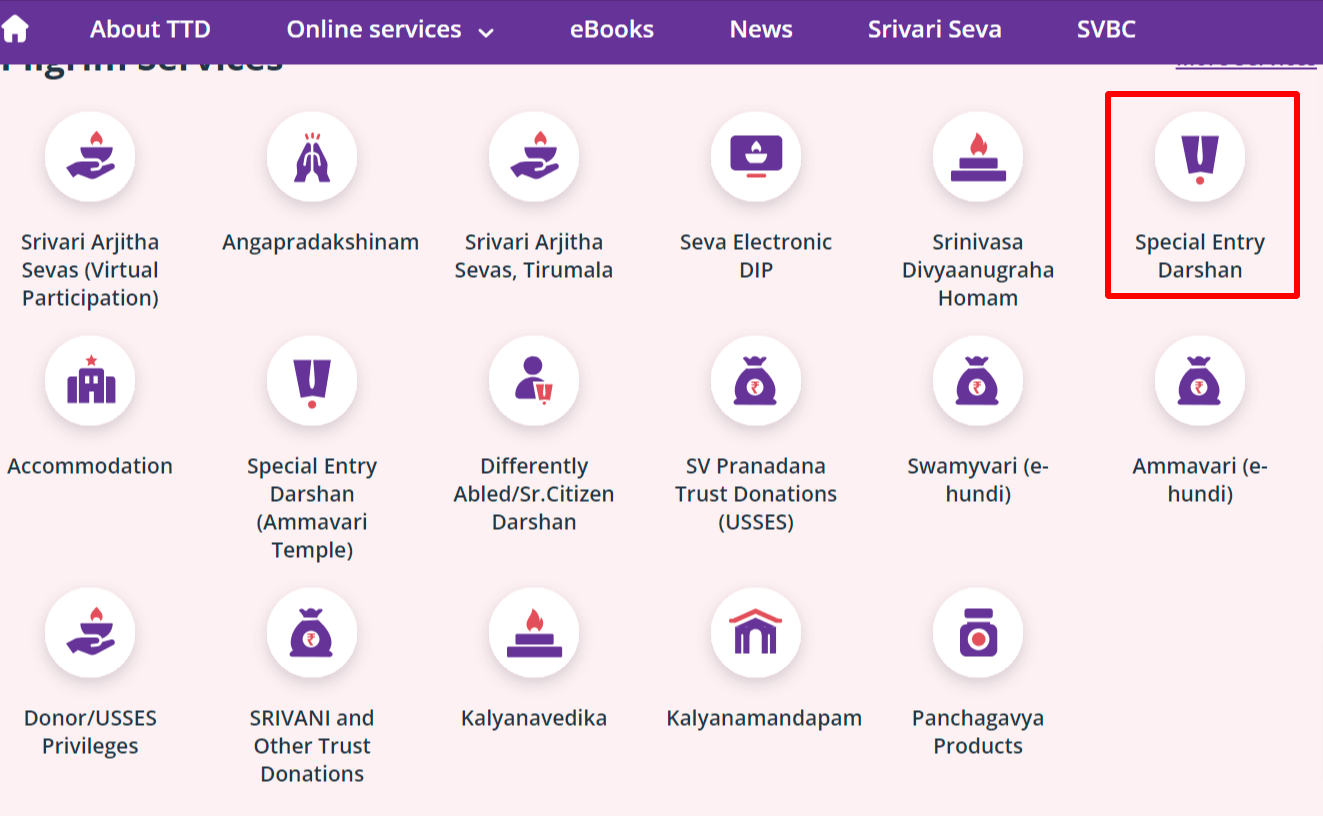 open ttd official website to book darshan tickets