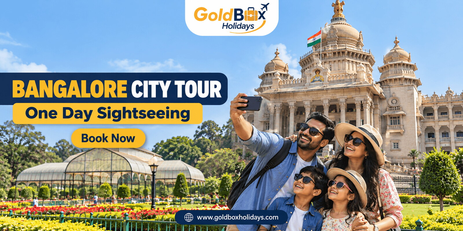 Family at Vidhana Soudha on a Bangalore one day city tour