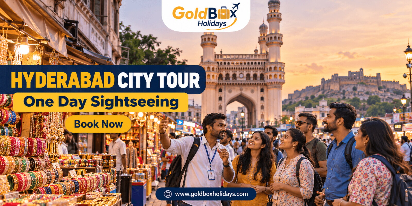 Tour group at Charminar on a Hyderabad one day city tour