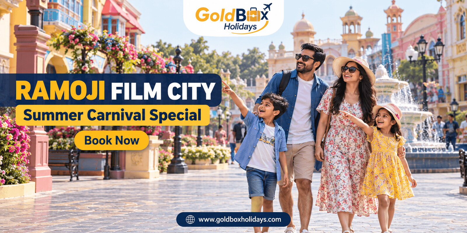 Family enjoying a summer carnival day at Ramoji Film City