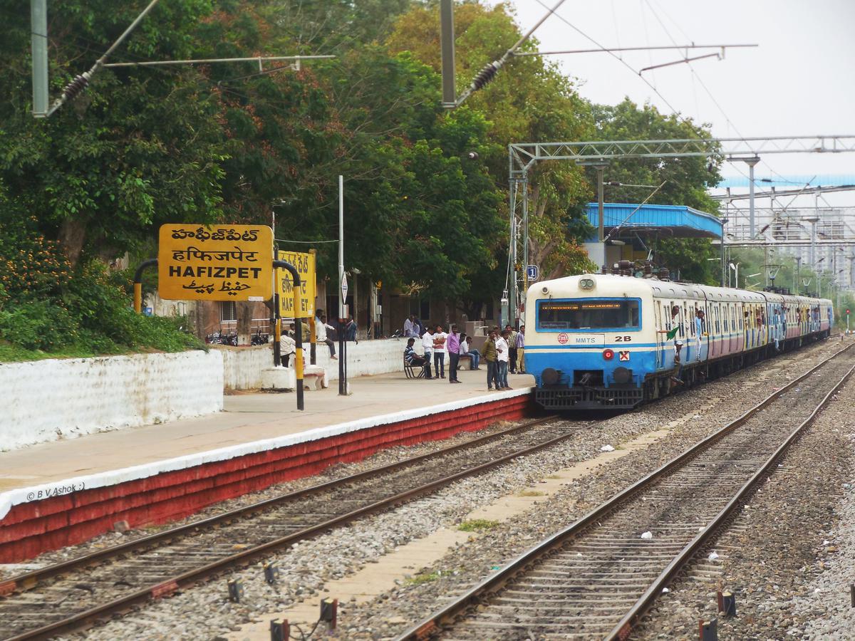 MMTS local train at Hafeezpet station in Hyderabad
