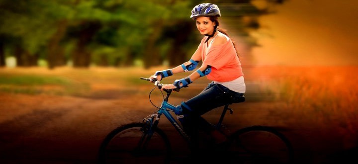 Rider on a mountain bike on a hill trail at Sahas Ramoji Film City