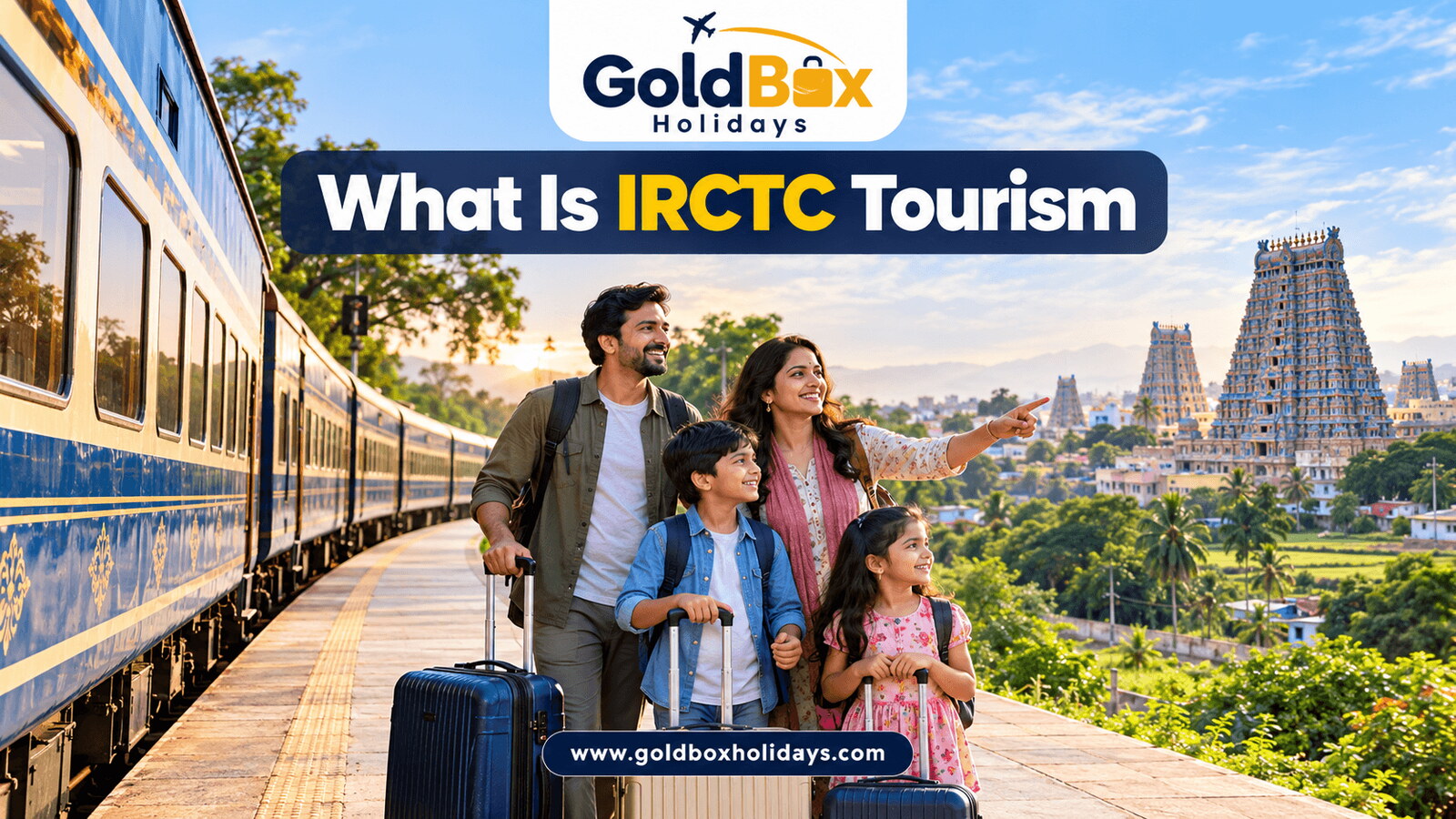 Family boarding an IRCTC tourist train for a temple pilgrimage, what is IRCTC Tourism