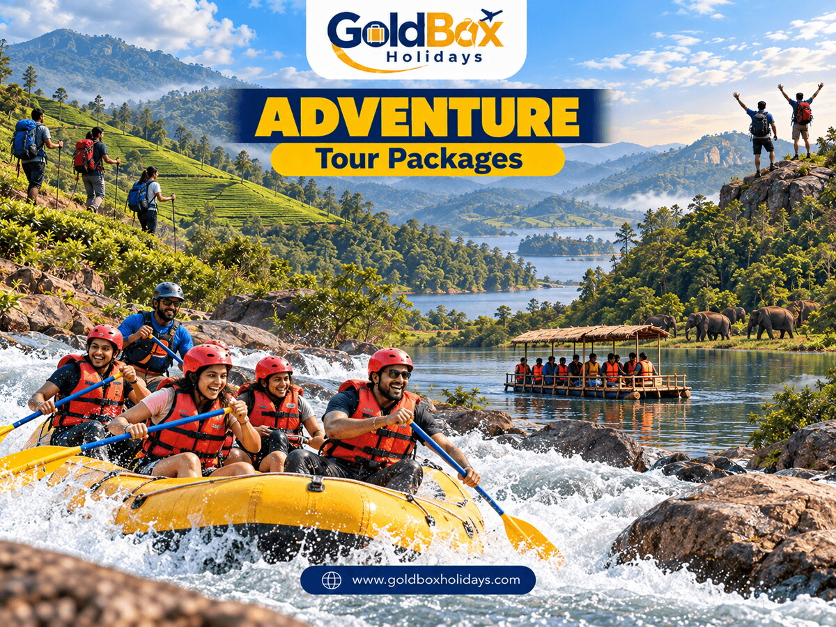 Friends rafting Coorg rapids, with Munnar trekkers, Periyar bamboo rafting and Araku hills behind, adventure tour packages