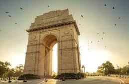 Tour bus near India Gate in New Delhi on a city darshan day