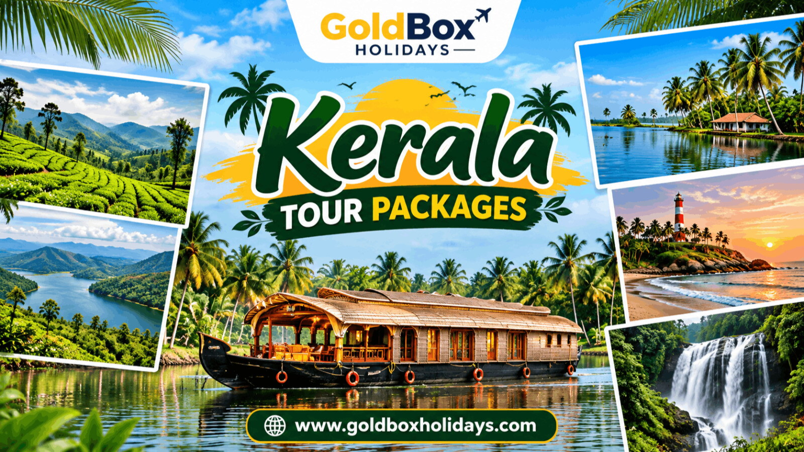 Houseboat on the Alleppey backwaters with coconut palms - Kerala Tour Packages