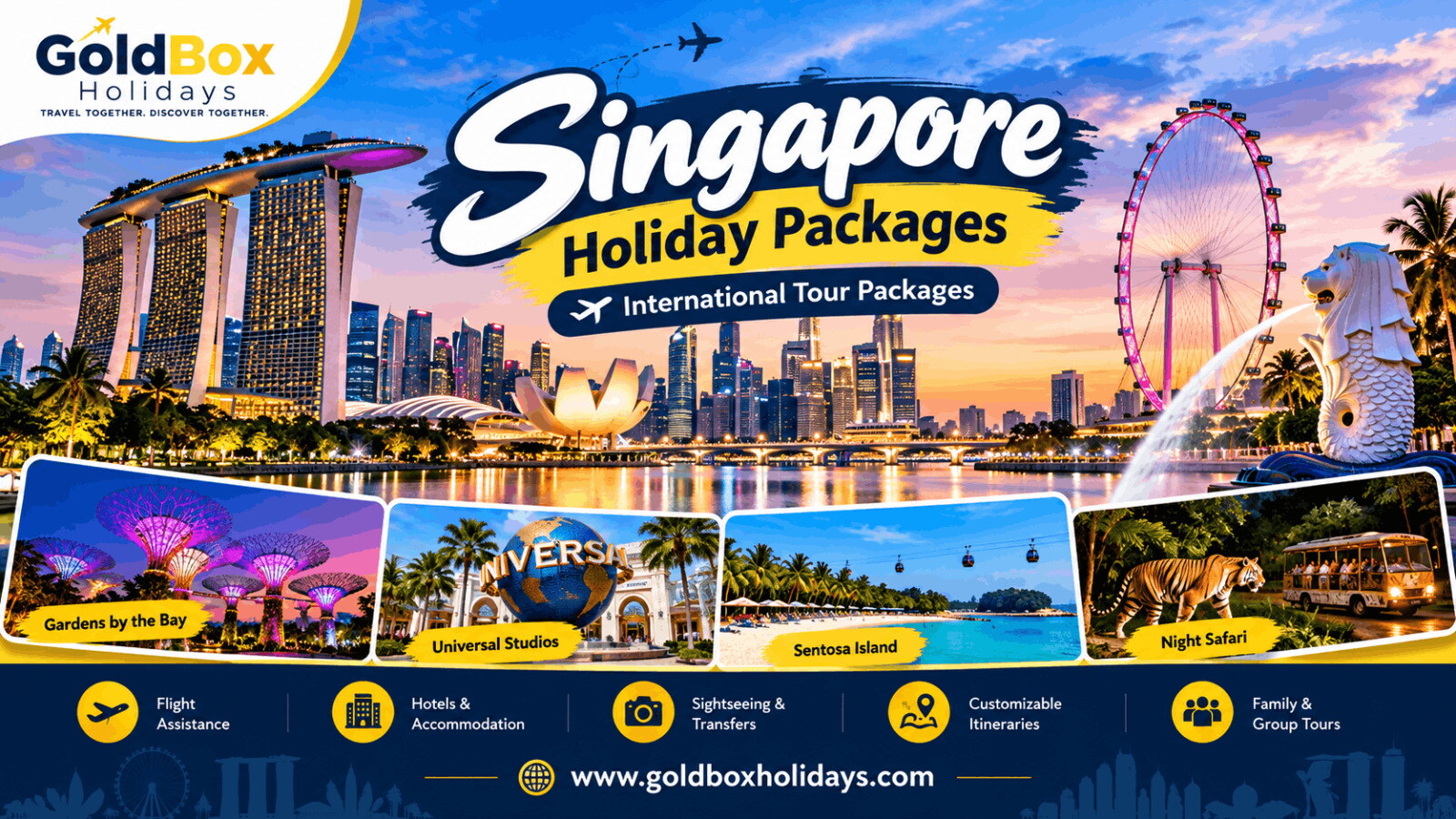 Marina Bay Sands and the Merlion at dusk, Singapore - Singapore Tour Packages