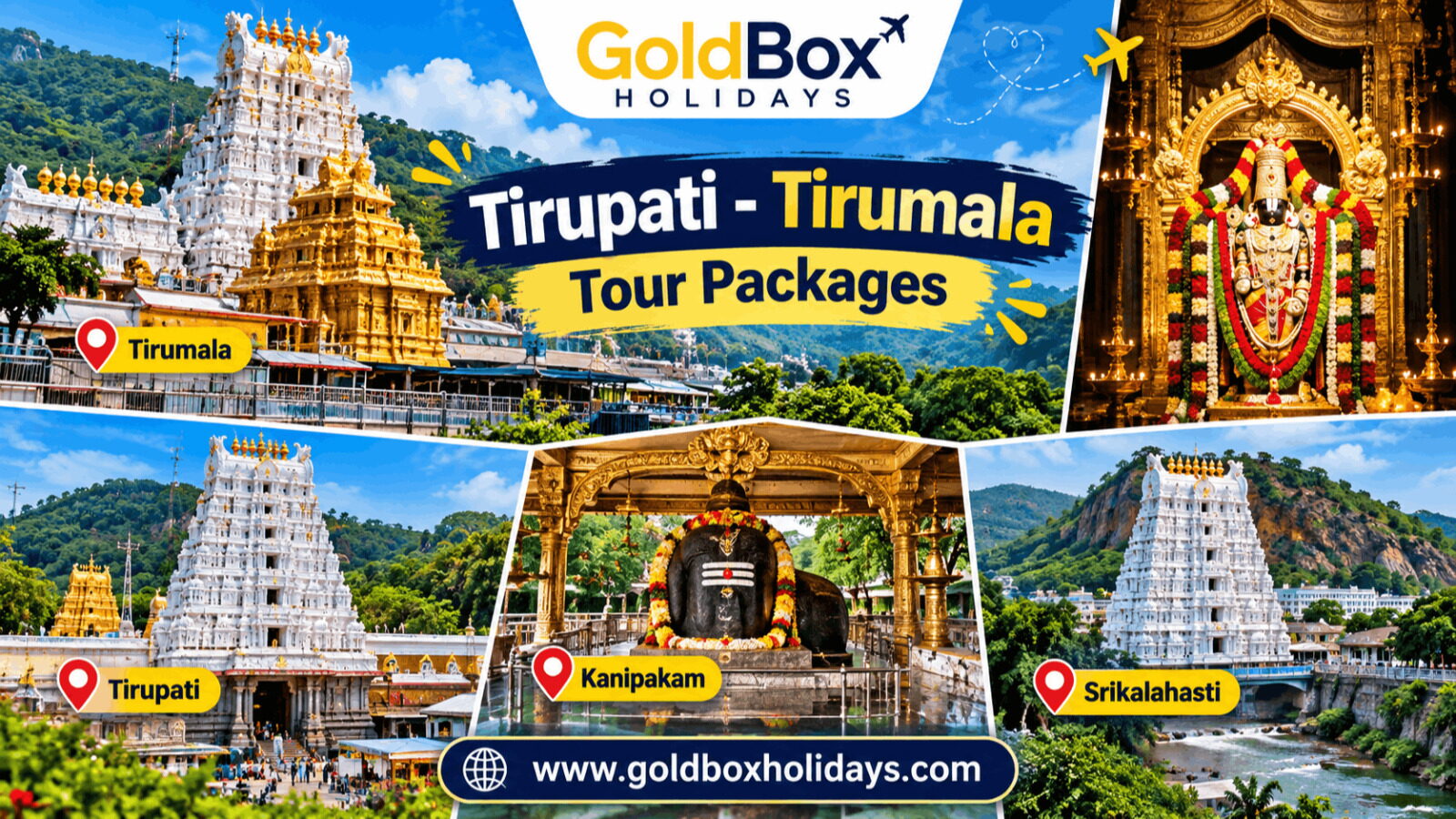 Tirumala temple gopuram on the hills above Tirupati with pilgrims in queue - Tirupati-Tirumala Tour Packages