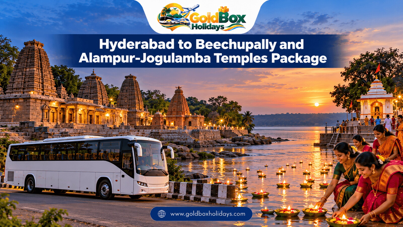 Alampur temples and Karthika lamps on the Krishna at Beechupally with devotees