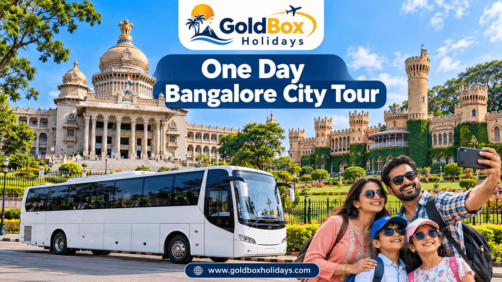 Vidhana Soudha and Bangalore Palace in morning light with a family, one day city tour