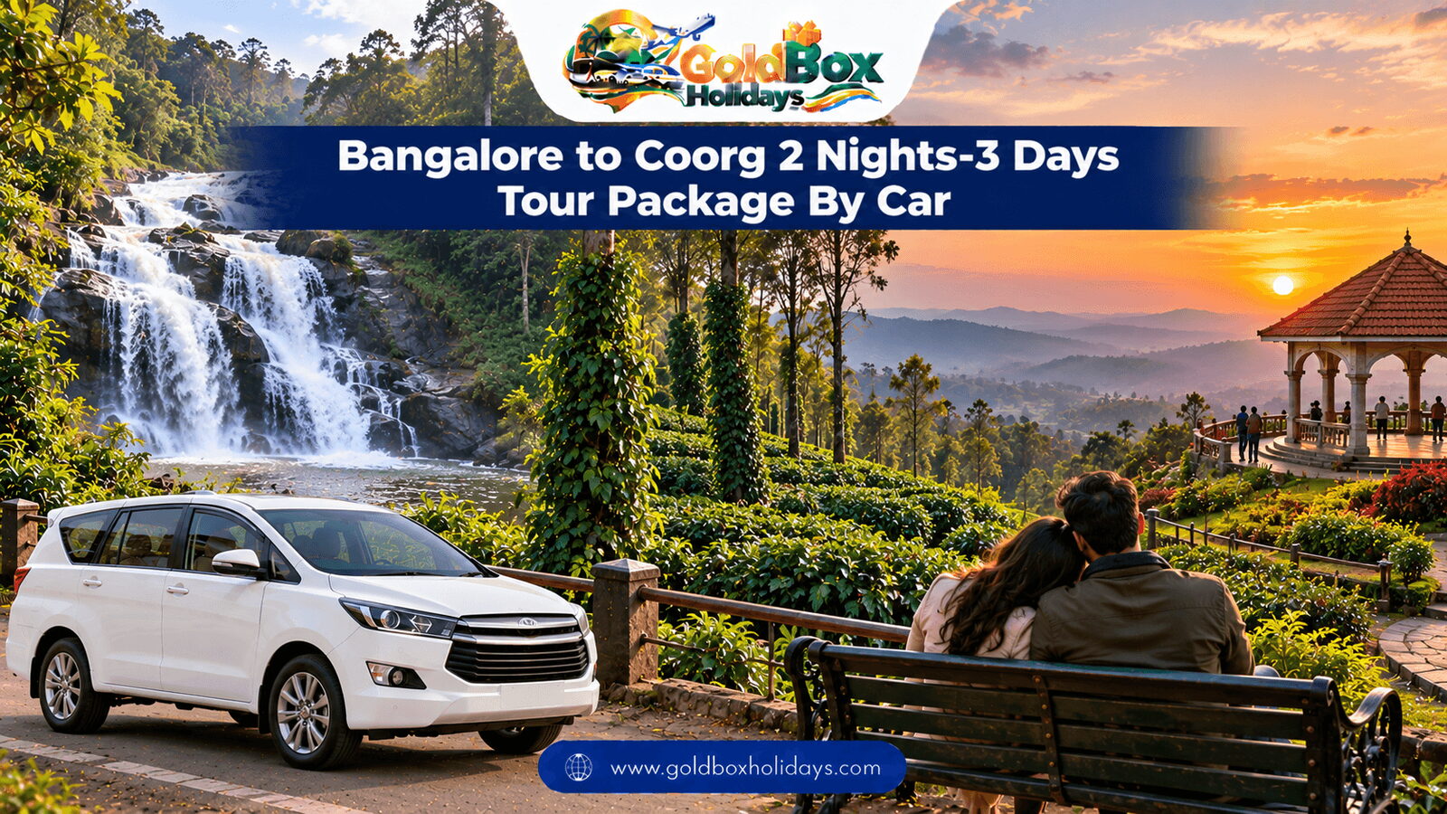 Abbey Falls, a Coorg coffee estate and sunset at Raja's Seat with a couple
