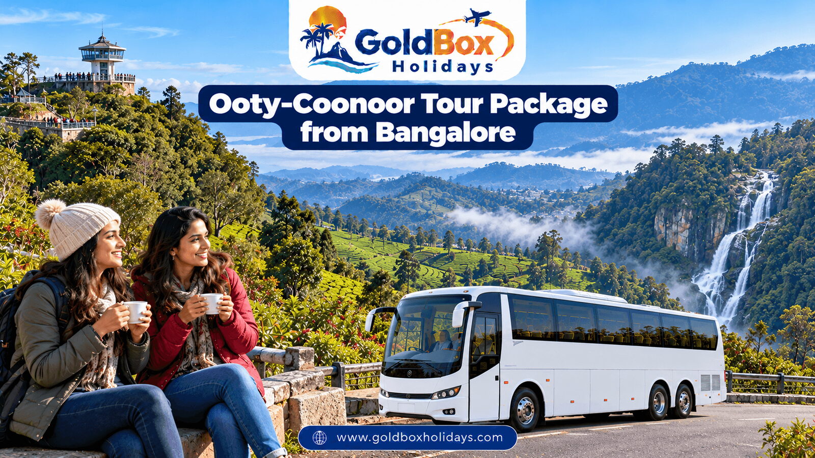 Doddabetta Peak view over Nilgiri hills to Catherine Falls with friends, Ooty Coonoor tour
