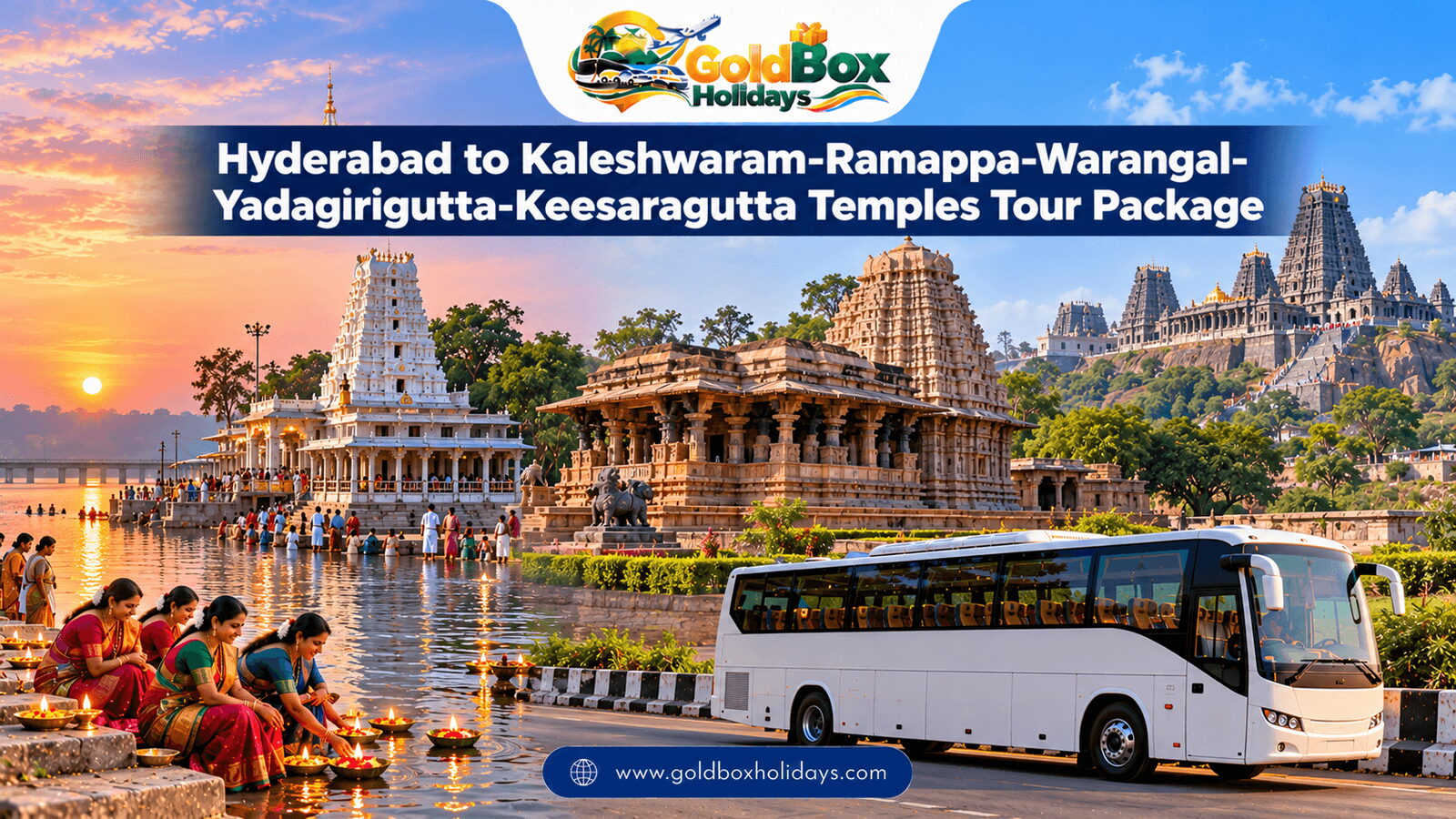 Kaleshwaram river temple at dawn, Ramappa temple and Yadagirigutta with devotees, Karthika tour