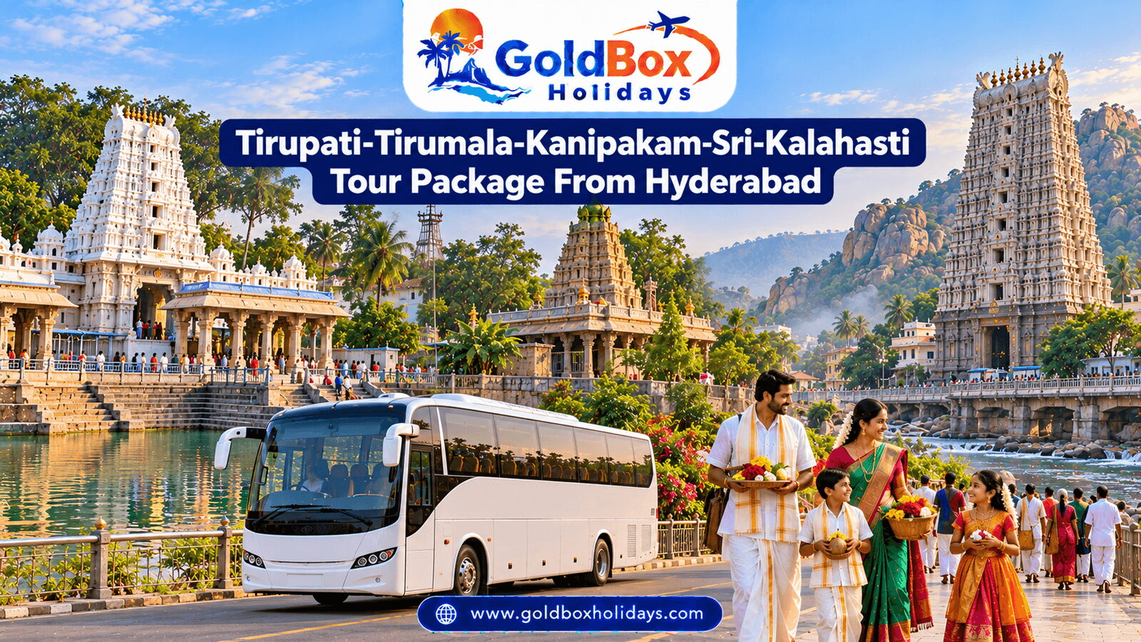 Kanipakam temple tank, Srinivasa Mangapuram and Srikalahasti gopuram with a family, 2 days