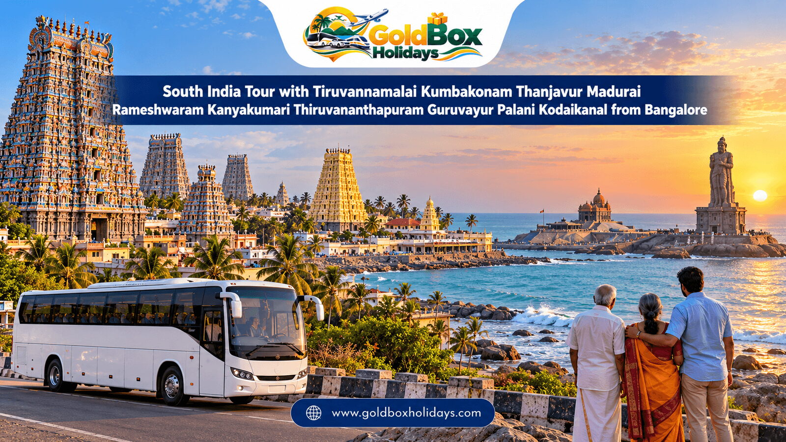 Meenakshi temple gopurams, Rameswaram and Kanyakumari sunrise with a family, South India tour