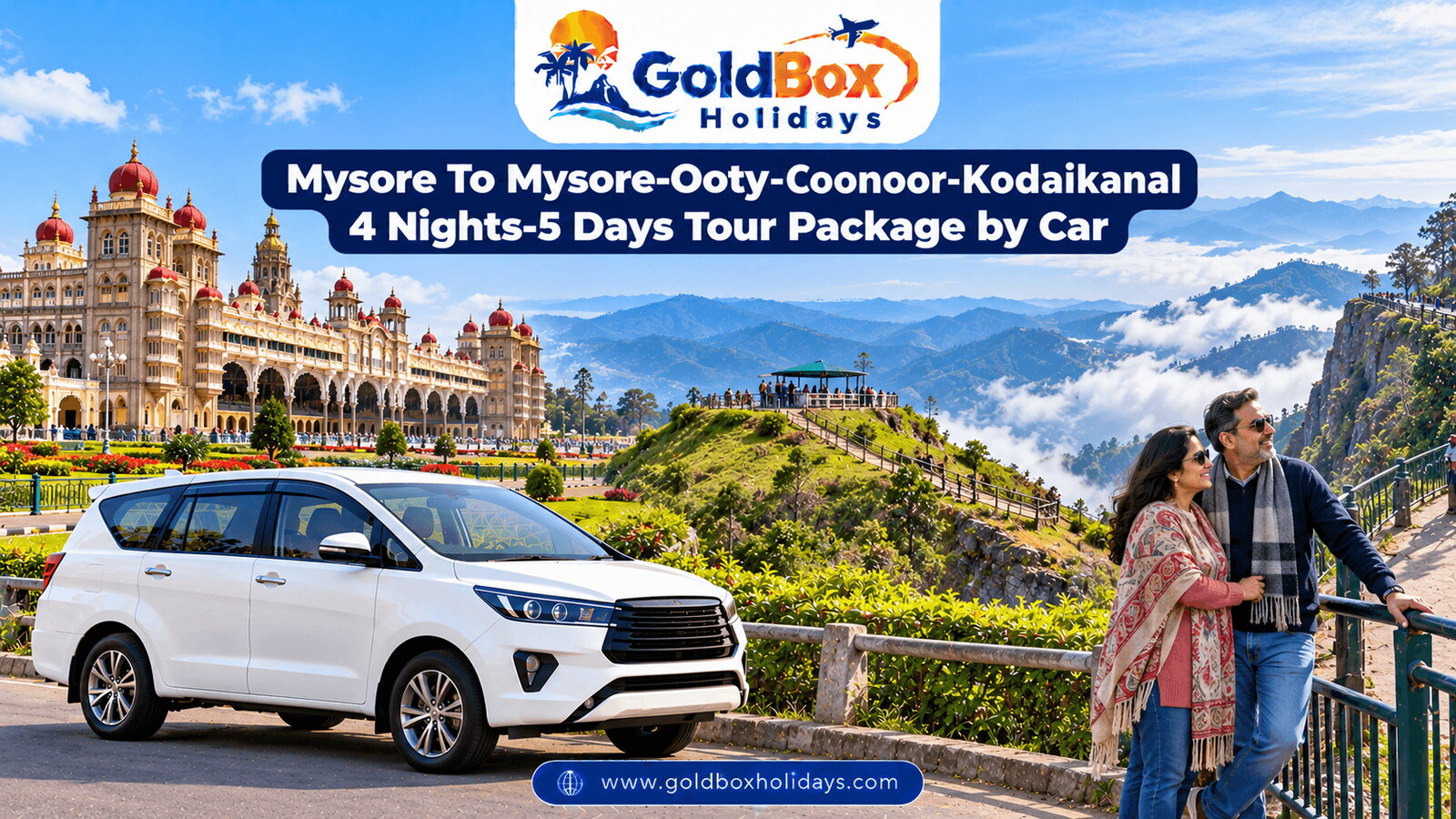 Mysore Palace, Doddabetta Peak and Coaker's Walk Kodaikanal with a couple, 5 day tour by car