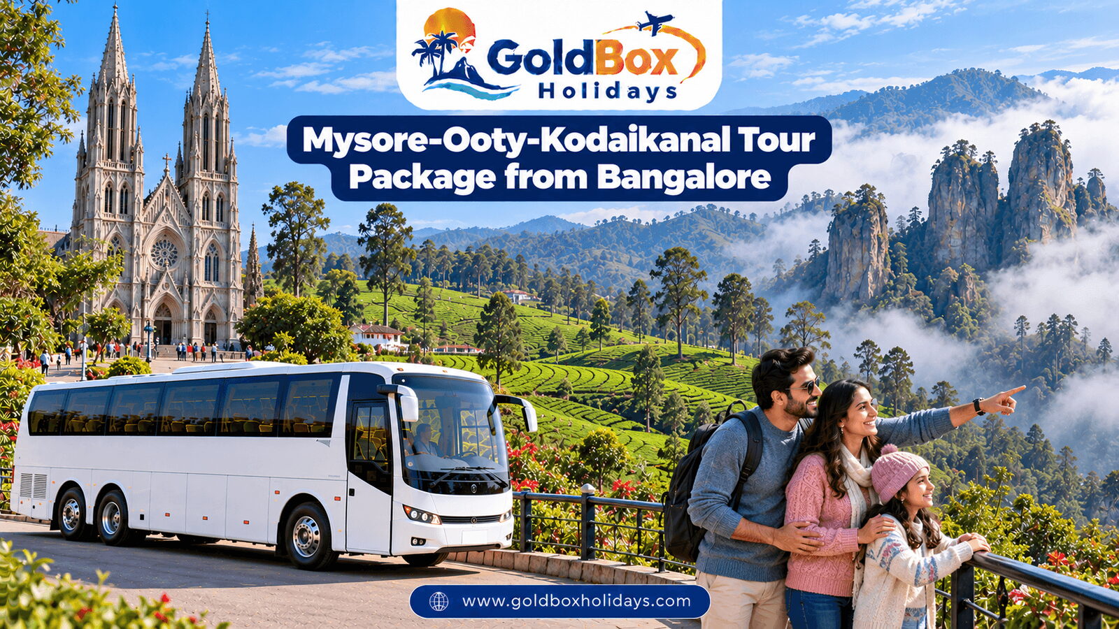 St Philomena's Church, Ooty tea hills and Pillar Rocks Kodaikanal with a family, 4 day tour