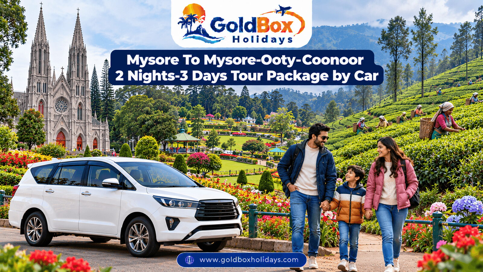 St Philomena's Church, Ooty Botanical Garden and Coonoor tea garden with a family, 3 day tour