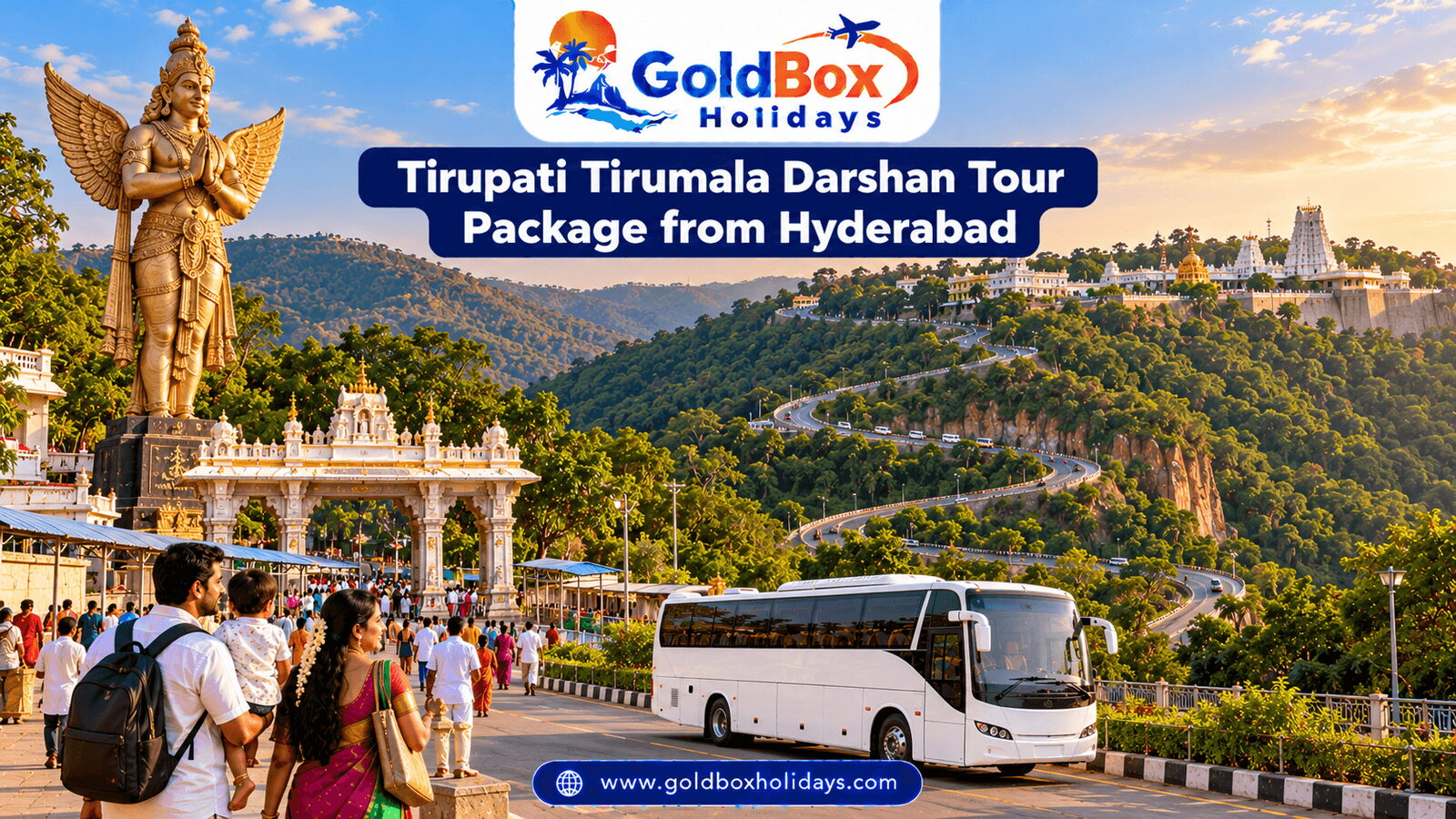 Alipiri gateway and Tirumala hills with the temple town above, family, quick darshan tour