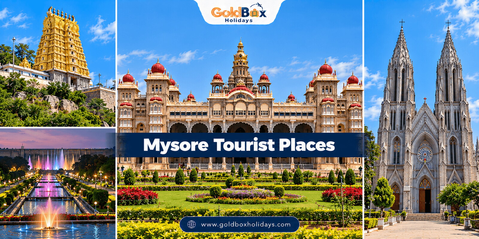 Mysore tourist places: Mysore Palace, Chamundeshwari Temple on Chamundi Hills, Brindavan Gardens, St. Philomena's Church