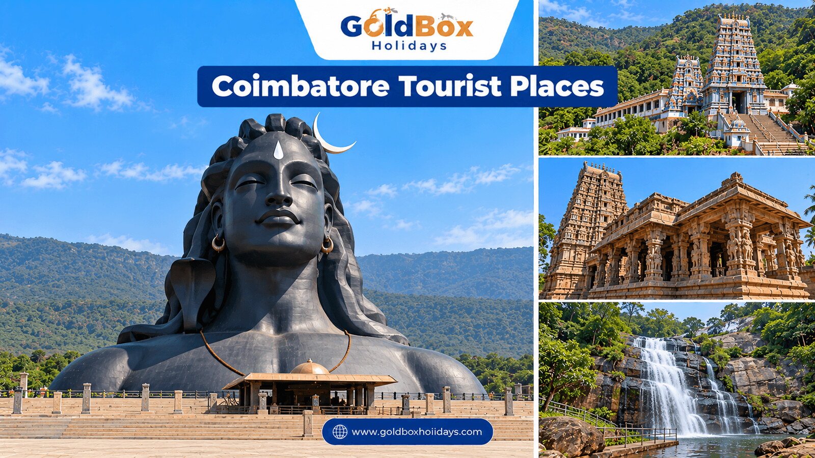 Tourist places in Coimbatore: the Adiyogi Shiva statue, Marudhamalai Temple, Perur Pateeswarar Templ