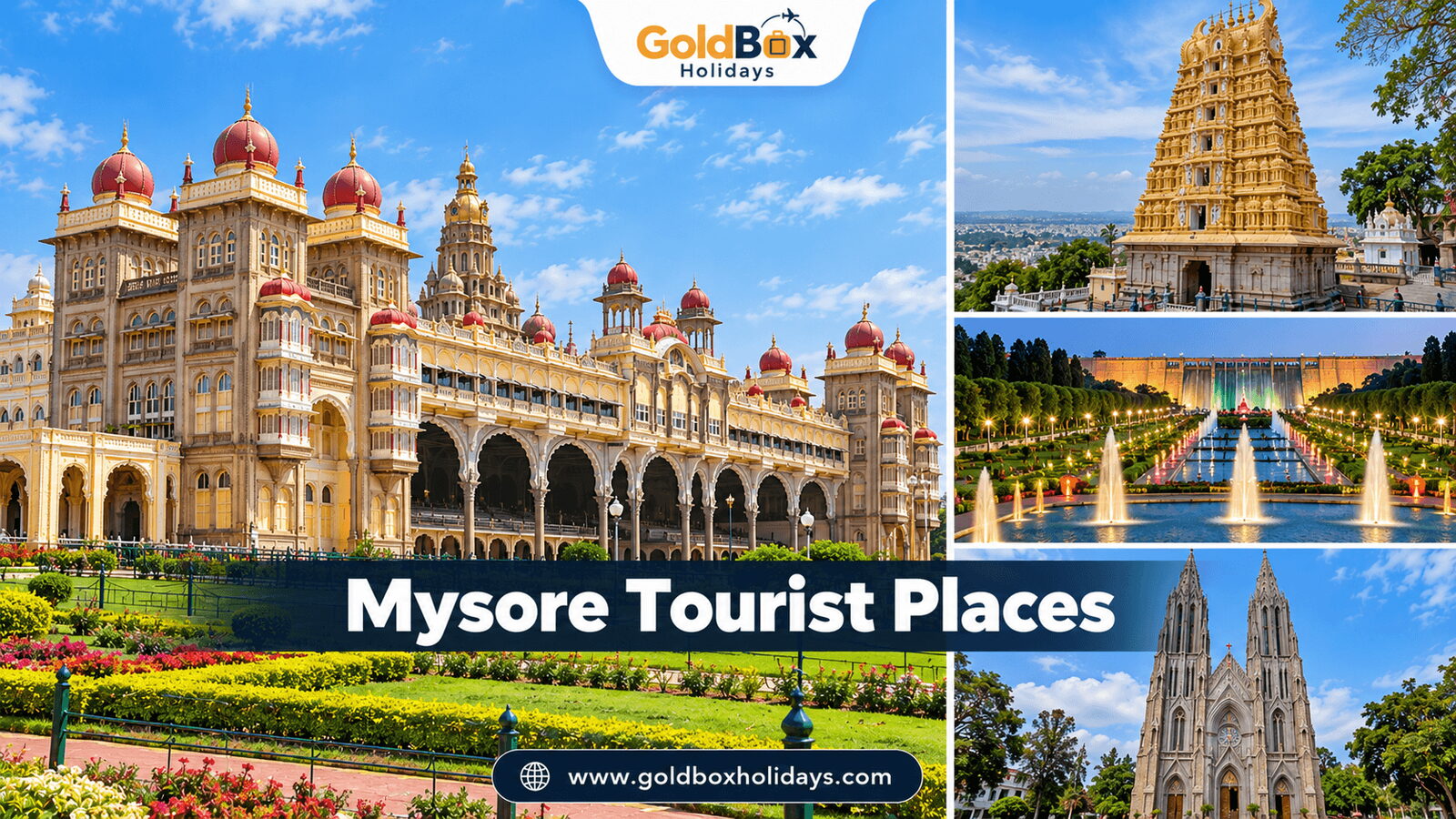 Tourist places in Mysore: Mysore Palace, Chamundeshwari Temple, Brindavan Gardens, St. Philomena's C