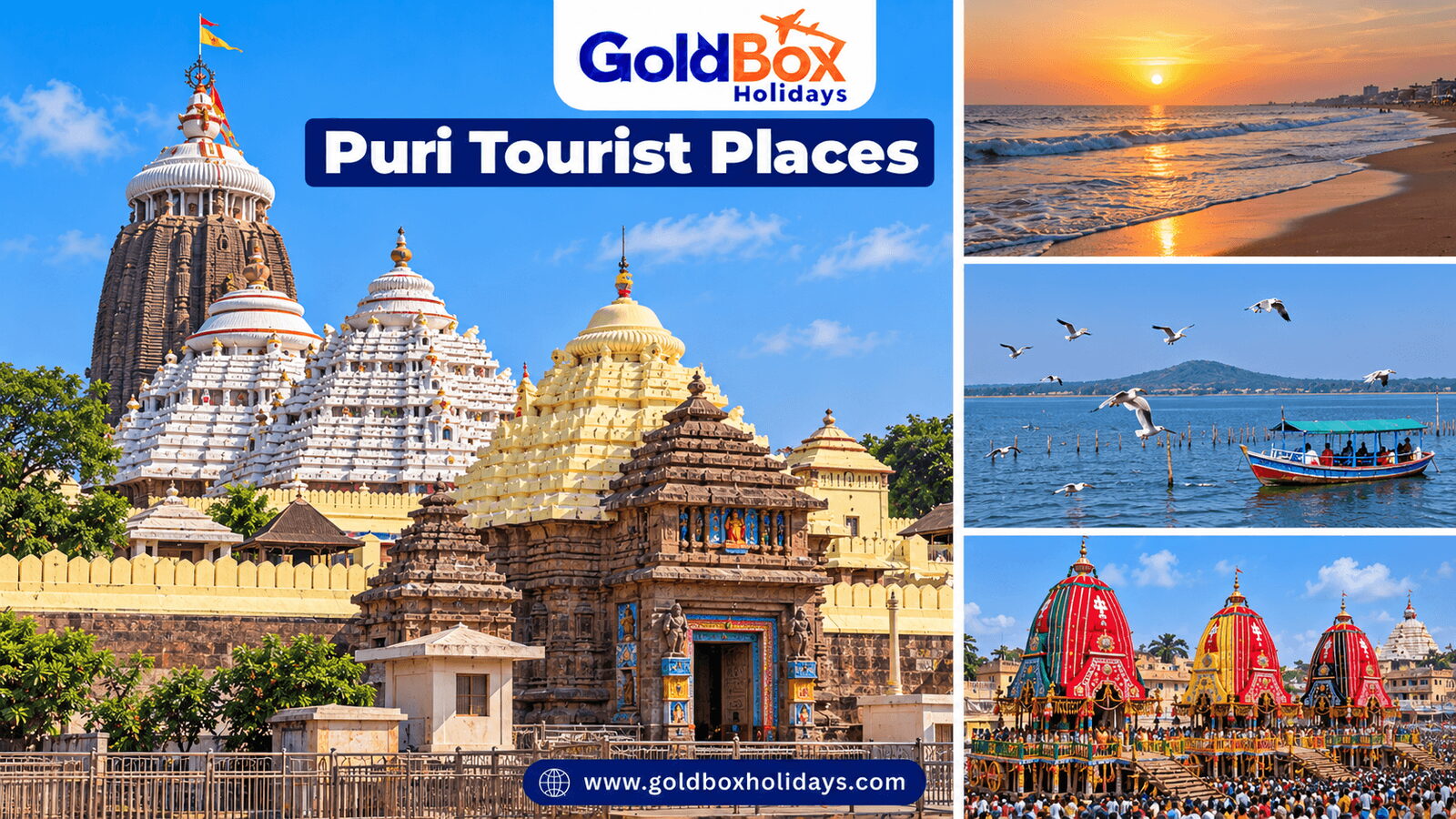 Tourist places in Puri: Jagannath Temple in Puri, Puri Beach at sunrise, Chilika Lake, Rath Yatra ch