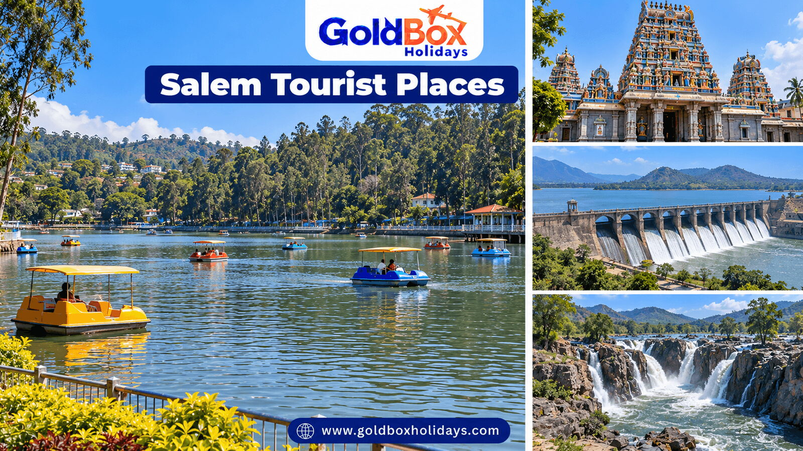 Tourist places in Salem: Yercaud lake, Kottai Mariamman Temple, Mettur Dam, Hogenakkal Falls
