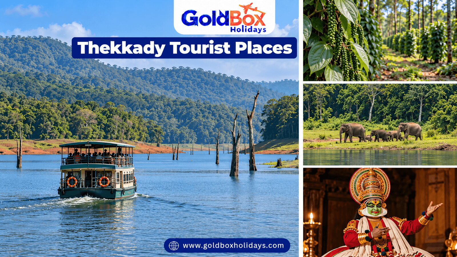 Tourist places in Thekkady: boat ride on Periyar Lake, Thekkady, spice plantation, Periyar Tiger Res