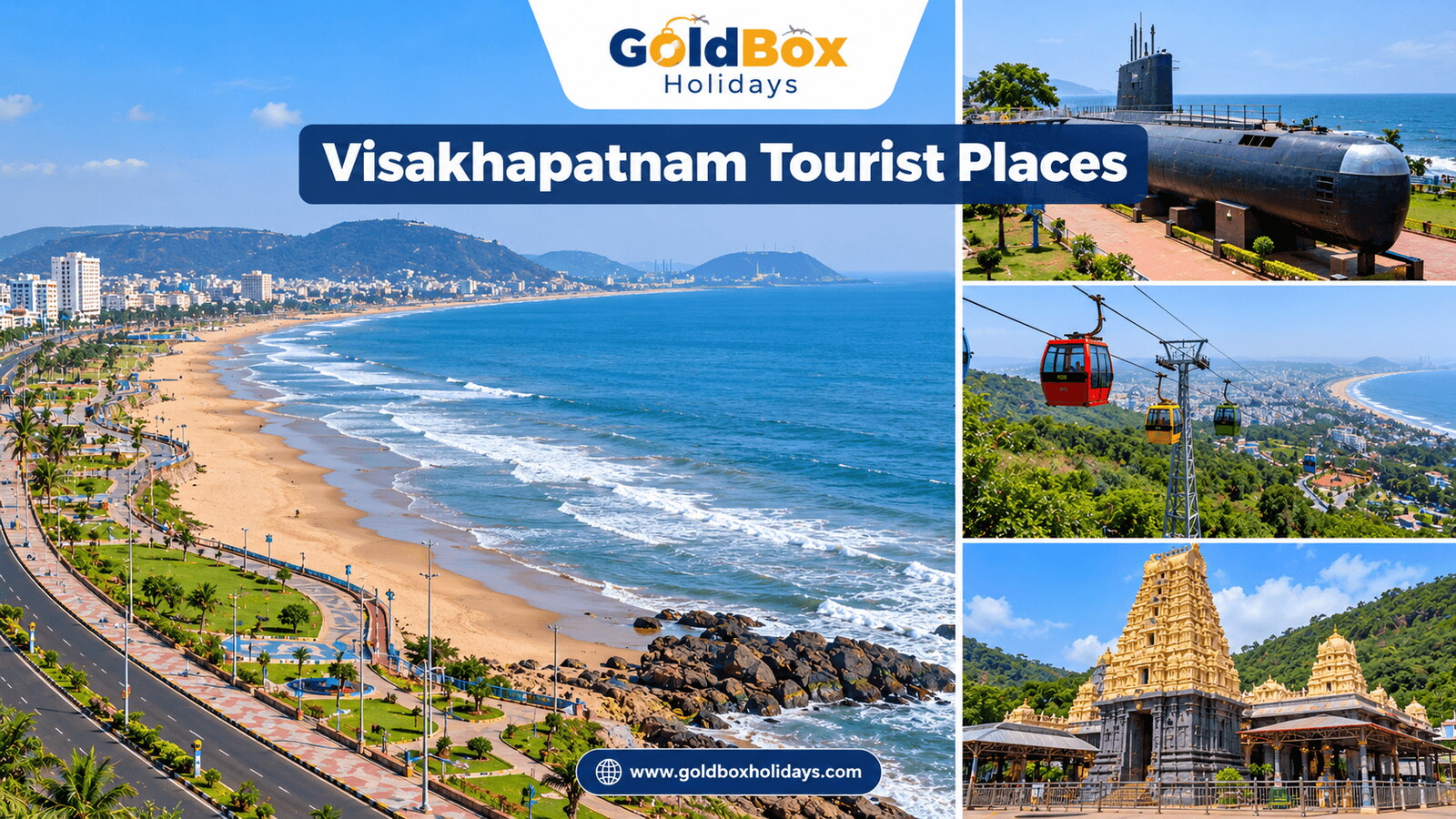 Tourist places in Visakhapatnam: RK Beach in Visakhapatnam, INS Kursura Submarine Museum, Kailasagir